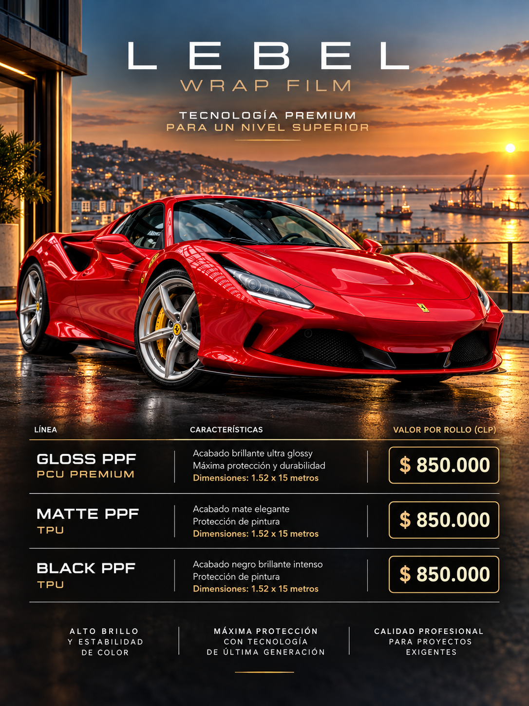 PPF Gloss PCU Premium Lebel Wrap Film - Rollo protección de pintura