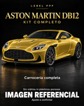 Aston Martin DB12 — Kit completo PPF LEBEL. Imagen referencial; ajuste a confirmar. Sin vidrios ni plásticos porosos.
