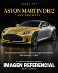 Aston Martin DB12 — Kit frontal PPF LEBEL. Imagen referencial; ajuste a confirmar. Sin vidrios ni plásticos porosos.