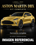 Aston Martin DBX — Kit completo PPF LEBEL. Imagen referencial; ajuste a confirmar. Sin vidrios ni plásticos porosos.