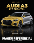 Audi A3 — Kit frontal PPF LEBEL. Imagen referencial; ajuste a confirmar. Sin vidrios ni plásticos porosos.