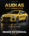 Audi A5 — Kit completo PPF LEBEL. Imagen referencial; ajuste a confirmar. Sin vidrios ni plásticos porosos.