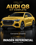 Audi Q8 — Kit completo PPF LEBEL. Imagen referencial; ajuste a confirmar. Sin vidrios ni plásticos porosos.