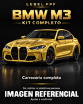 BMW M3 — Kit completo PPF LEBEL. Imagen referencial; ajuste a confirmar. Sin vidrios ni plásticos porosos.