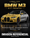 BMW M3 — Kit frontal PPF LEBEL. Imagen referencial; ajuste a confirmar. Sin vidrios ni plásticos porosos.