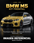 BMW M5 — Kit frontal PPF LEBEL. Imagen referencial; ajuste a confirmar. Sin vidrios ni plásticos porosos.