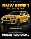 BMW Serie 1 — Kit completo PPF LEBEL. Imagen referencial; ajuste a confirmar. Sin vidrios ni plásticos porosos.