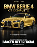 BMW Serie 4 — Kit completo PPF LEBEL. Imagen referencial; ajuste a confirmar. Sin vidrios ni plásticos porosos.