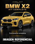 BMW X2 — Kit completo PPF LEBEL. Imagen referencial; ajuste a confirmar. Sin vidrios ni plásticos porosos.