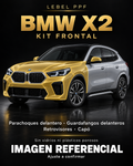 BMW X2 — Kit frontal PPF LEBEL. Imagen referencial; ajuste a confirmar. Sin vidrios ni plásticos porosos.