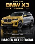 BMW X3 — Kit frontal PPF LEBEL. Imagen referencial; ajuste a confirmar. Sin vidrios ni plásticos porosos.