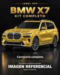 BMW X7 — Kit completo PPF LEBEL. Imagen referencial; ajuste a confirmar. Sin vidrios ni plásticos porosos.