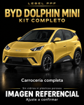 BYD Dolphin Mini — Kit completo PPF LEBEL. Imagen referencial; ajuste a confirmar. Sin vidrios ni plásticos porosos.
