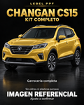 Changan CS15 — Kit completo PPF LEBEL. Imagen referencial; ajuste a confirmar. Sin vidrios ni plásticos porosos.