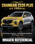 Changan CS35 Plus — Kit frontal PPF LEBEL. Imagen referencial; ajuste a confirmar. Sin vidrios ni plásticos porosos.