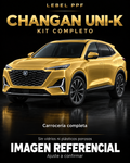 Changan UNI-K — Kit completo PPF LEBEL. Imagen referencial; ajuste a confirmar. Sin vidrios ni plásticos porosos.
