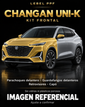 Changan UNI-K — Kit frontal PPF LEBEL. Imagen referencial; ajuste a confirmar. Sin vidrios ni plásticos porosos.