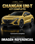 Changan UNI-T — Kit completo PPF LEBEL. Imagen referencial; ajuste a confirmar. Sin vidrios ni plásticos porosos.