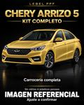 Chery Arrizo 5 — Kit completo PPF LEBEL. Imagen referencial; ajuste a confirmar. Sin vidrios ni plásticos porosos.