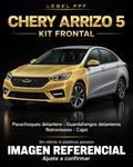 Chery Arrizo 5 — Kit frontal PPF LEBEL. Imagen referencial; ajuste a confirmar. Sin vidrios ni plásticos porosos.