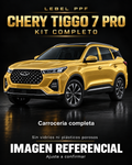 Chery Tiggo 7 Pro — Kit completo PPF LEBEL. Imagen referencial; ajuste a confirmar. Sin vidrios ni plásticos porosos.