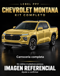 Chevrolet Montana — Kit completo PPF LEBEL. Imagen referencial; ajuste a confirmar. Sin vidrios ni plásticos porosos.