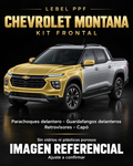 Chevrolet Montana — Kit frontal PPF LEBEL. Imagen referencial; ajuste a confirmar. Sin vidrios ni plásticos porosos.