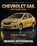 Chevrolet Sail — Kit completo PPF LEBEL. Imagen referencial; ajuste a confirmar. Sin vidrios ni plásticos porosos.