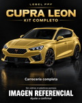 Cupra Leon — Kit completo PPF LEBEL. Imagen referencial; ajuste a confirmar. Sin vidrios ni plásticos porosos.