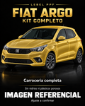 Fiat Argo — Kit completo PPF LEBEL. Imagen referencial; ajuste a confirmar. Sin vidrios ni plásticos porosos.