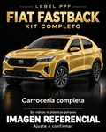Fiat Fastback — Kit completo PPF LEBEL. Imagen referencial; ajuste a confirmar. Sin vidrios ni plásticos porosos.