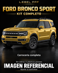 Ford Bronco Sport — Kit completo PPF LEBEL. Imagen referencial; ajuste a confirmar. Sin vidrios ni plásticos porosos.