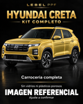 Hyundai Creta — Kit completo PPF LEBEL. Imagen referencial; ajuste a confirmar. Sin vidrios ni plásticos porosos.