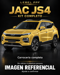 JAC JS4 — Kit completo PPF LEBEL. Imagen referencial; ajuste a confirmar. Sin vidrios ni plásticos porosos.