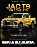 JAC T9 — Kit completo PPF LEBEL. Imagen referencial; ajuste a confirmar. Sin vidrios ni plásticos porosos.