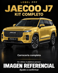 JAECOO J7 — Kit completo PPF LEBEL. Imagen referencial; ajuste a confirmar. Sin vidrios ni plásticos porosos.