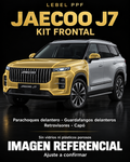 JAECOO J7 — Kit frontal PPF LEBEL. Imagen referencial; ajuste a confirmar. Sin vidrios ni plásticos porosos.
