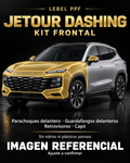 Jetour Dashing — Kit frontal PPF LEBEL. Imagen referencial; ajuste a confirmar. Sin vidrios ni plásticos porosos.