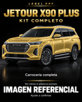 Jetour X90 Plus — Kit completo PPF LEBEL. Imagen referencial; ajuste a confirmar. Sin vidrios ni plásticos porosos.