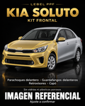 Kia Soluto — Kit frontal PPF LEBEL. Imagen referencial; ajuste a confirmar. Sin vidrios ni plásticos porosos.