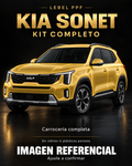 Kia Sonet — Kit completo PPF LEBEL. Imagen referencial; ajuste a confirmar. Sin vidrios ni plásticos porosos.