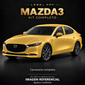 Mazda3 — Kit completo PPF LEBEL. Imagen referencial; ajuste a confirmar. Sin vidrios ni plásticos porosos.