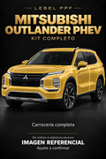 Mitsubishi Outlander PHEV — Kit completo PPF LEBEL. Imagen referencial; ajuste a confirmar. Sin vidrios ni plásticos porosos.