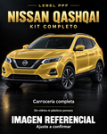 Nissan Qashqai — Kit completo PPF LEBEL. Imagen referencial; ajuste a confirmar. Sin vidrios ni plásticos porosos.