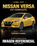 Nissan Versa — Kit completo PPF LEBEL. Imagen referencial; ajuste a confirmar. Sin vidrios ni plásticos porosos.