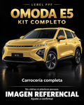 OMODA E5 — Kit completo PPF LEBEL. Imagen referencial; ajuste a confirmar. Sin vidrios ni plásticos porosos.
