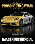 Porsche 718 Cayman — Kit frontal PPF LEBEL. Imagen referencial; ajuste a confirmar. Sin vidrios ni plásticos porosos.