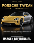 Porsche Taycan — Kit frontal PPF LEBEL. Imagen referencial; ajuste a confirmar. Sin vidrios ni plásticos porosos.