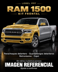 RAM 1500 — Kit frontal PPF LEBEL. Imagen referencial; ajuste a confirmar. Sin vidrios ni plásticos porosos.