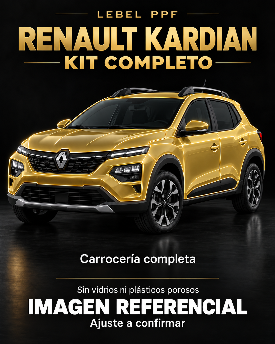 Renault Kardian — Kit completo PPF LEBEL. Imagen referencial; ajuste a confirmar. Sin vidrios ni plásticos porosos.